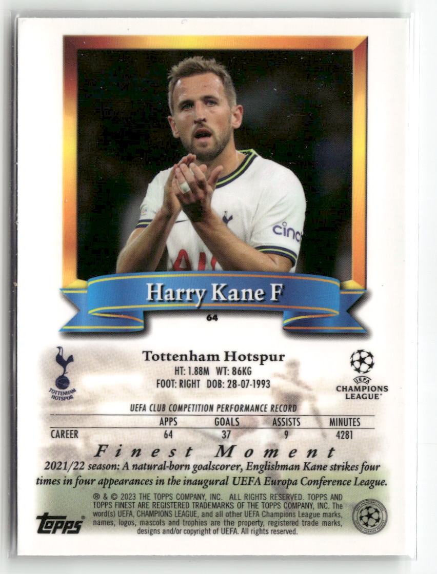 2022-23 Topps Finest Flashbacks UEFA Club Competitions #64 Harry Kane