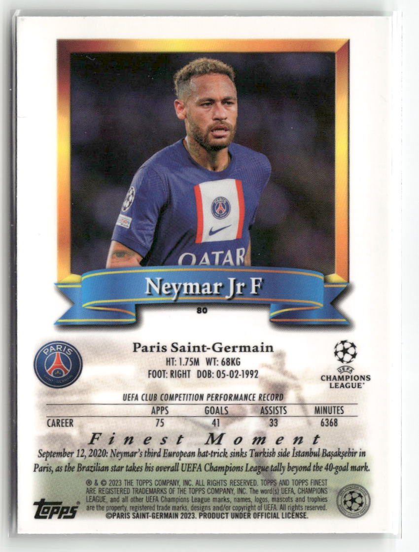 2022-23 Topps Finest Flashbacks UEFA Club Competitions #80 Neymar Jr