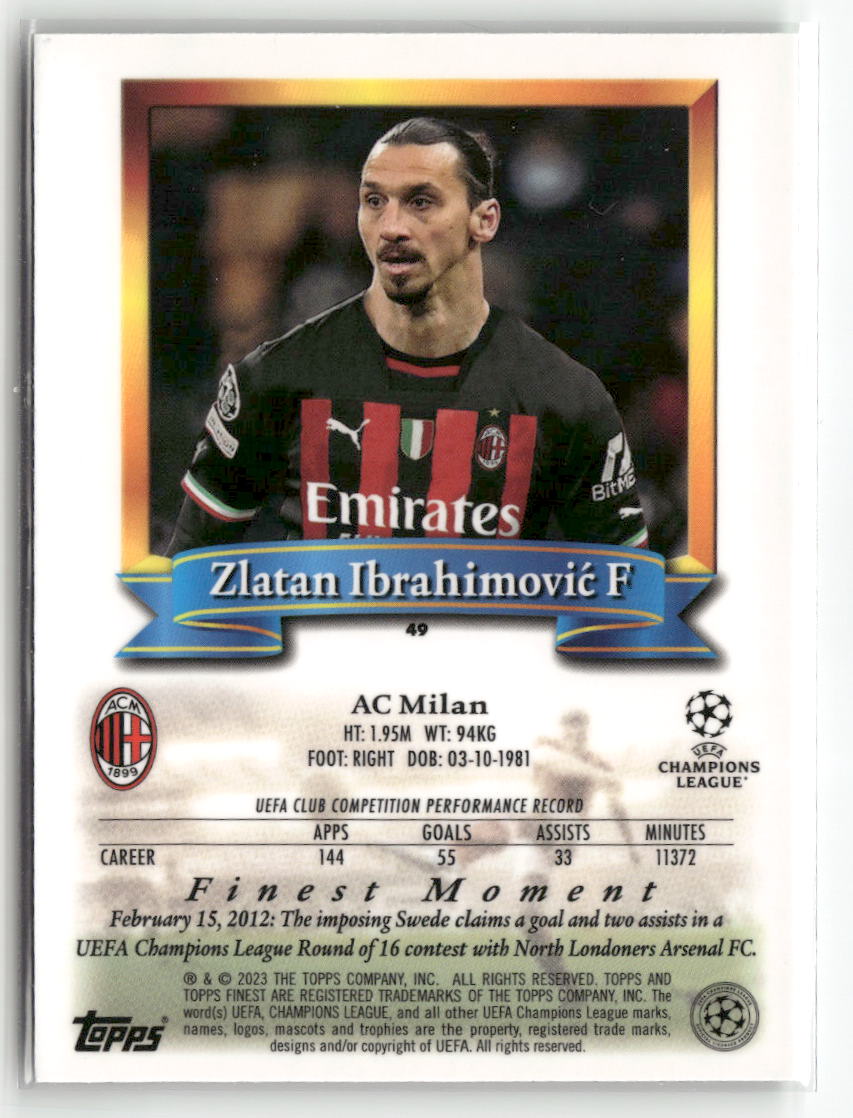 2022-23 Topps Finest Flashbacks UEFA Club Competitions #49 Zlatan Ibrahimović