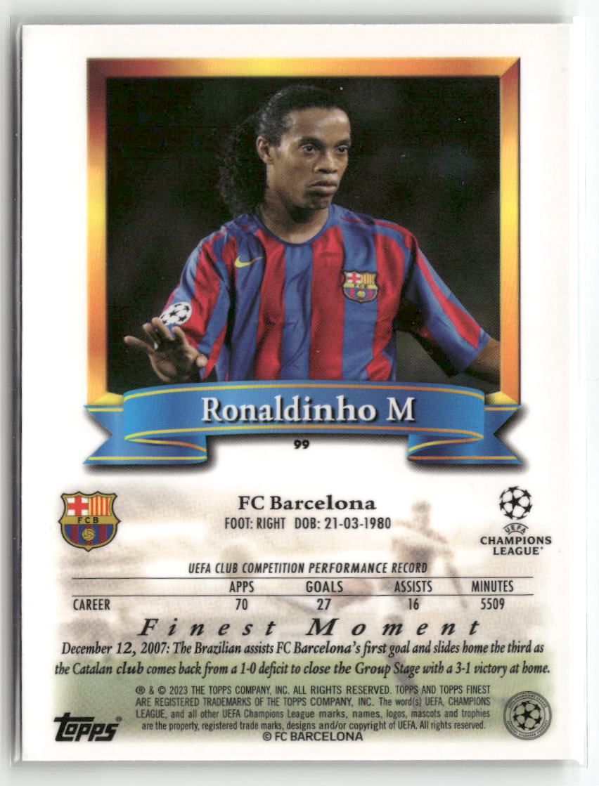 2022-23 Topps Finest Flashbacks UEFA Club Competitions #99 Ronaldinho