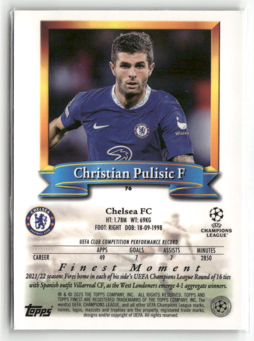 2022-23 Topps Finest Flashbacks UEFA Club Competitions #76 Christian Pulisic
