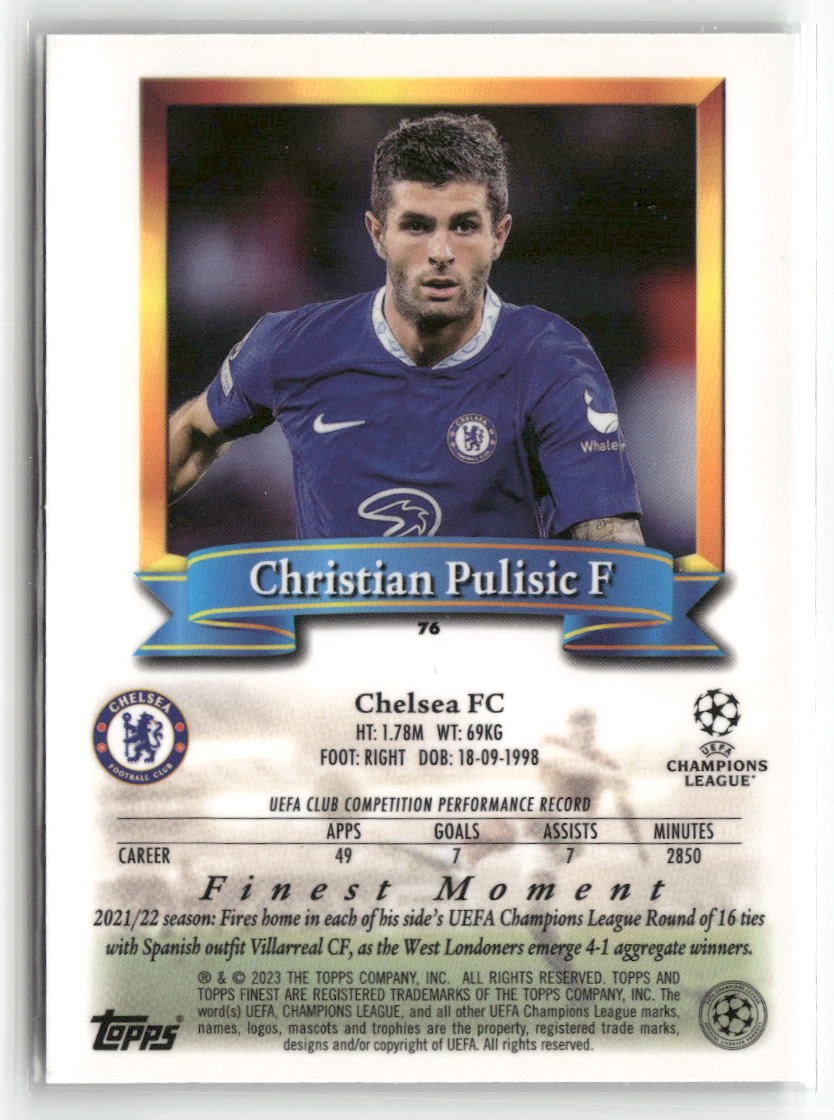 2022-23 Topps Finest Flashbacks UEFA Club Competitions #76 Christian Pulisic