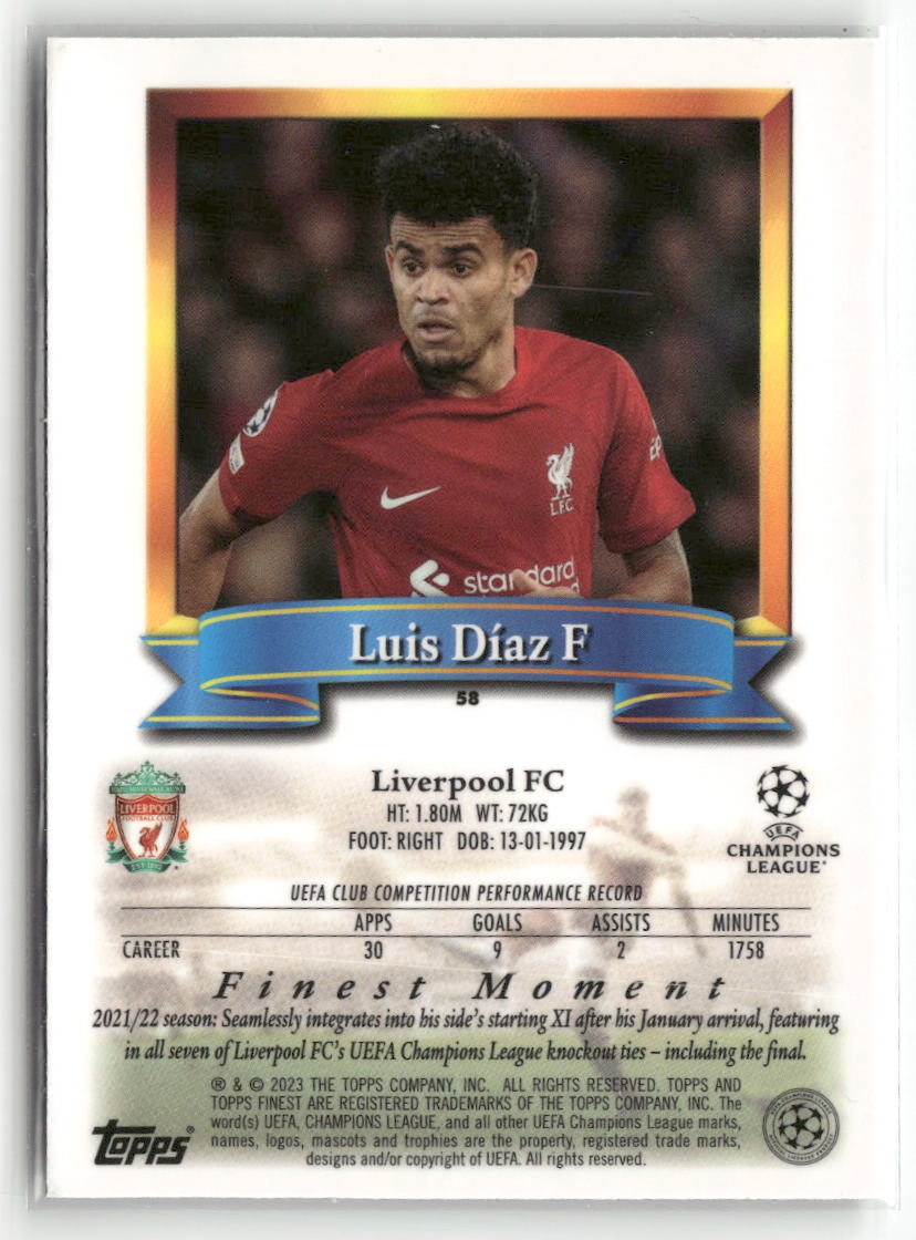2022-23 Topps Finest Flashbacks UEFA Club Competitions #58 Luis Díaz