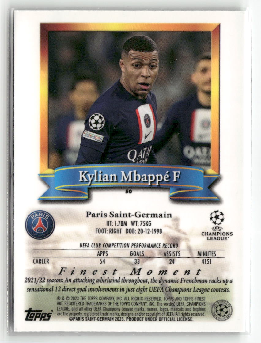 2022-23 Topps Finest Flashbacks UEFA Club Competitions #50 Kylian Mbappé