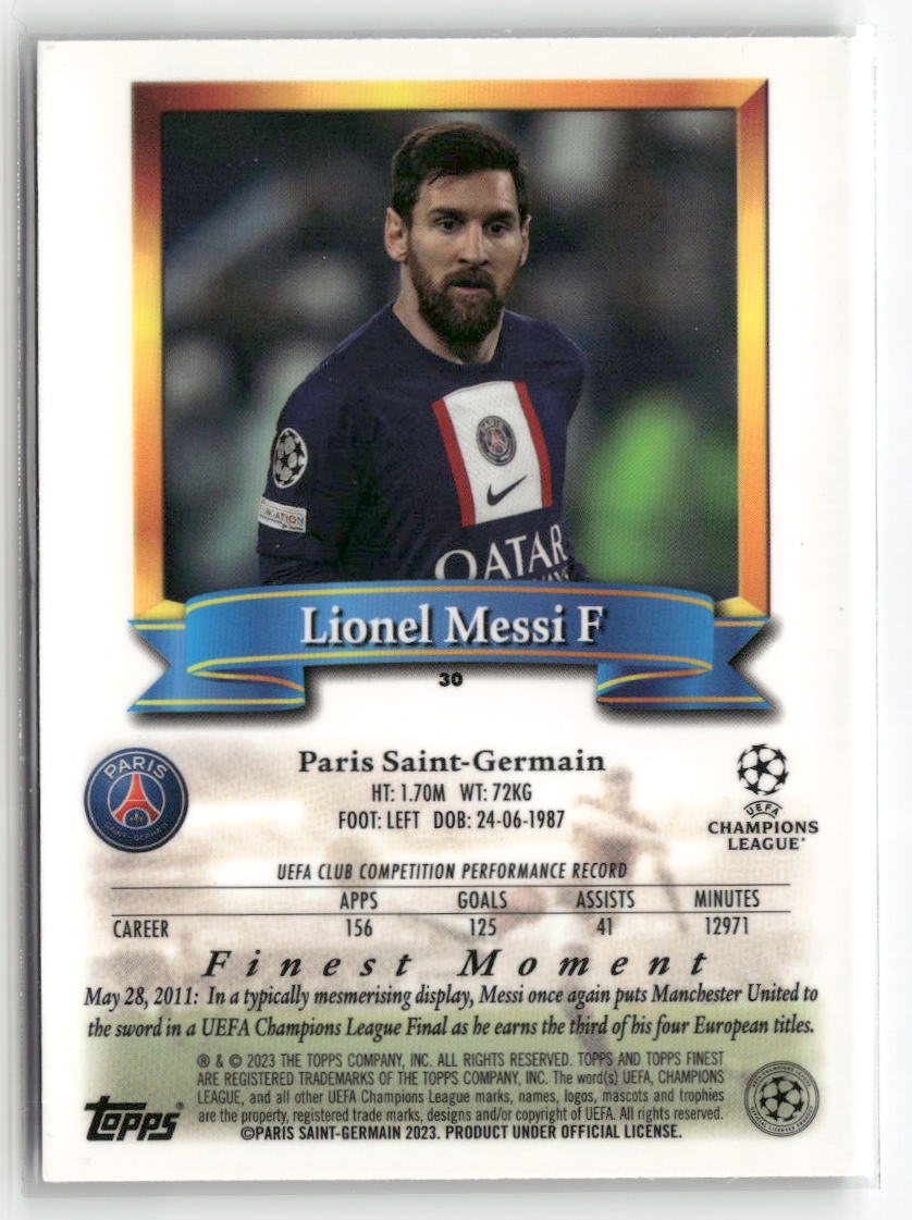 2022-23 Topps Finest Flashbacks UEFA Club Competitions #30 Lionel Messi