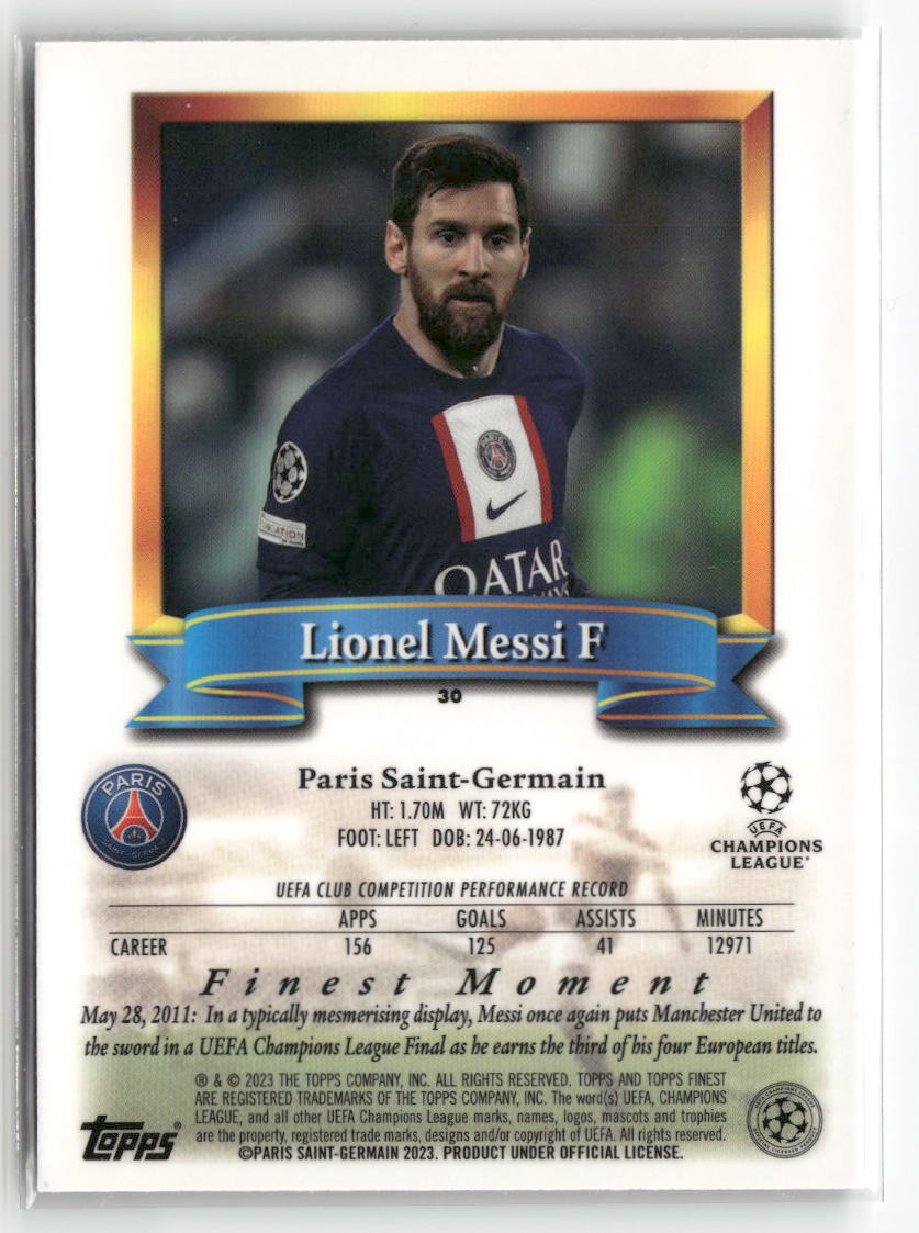 2022-23 Topps Finest Flashbacks UEFA Club Competitions #30 Lionel Messi