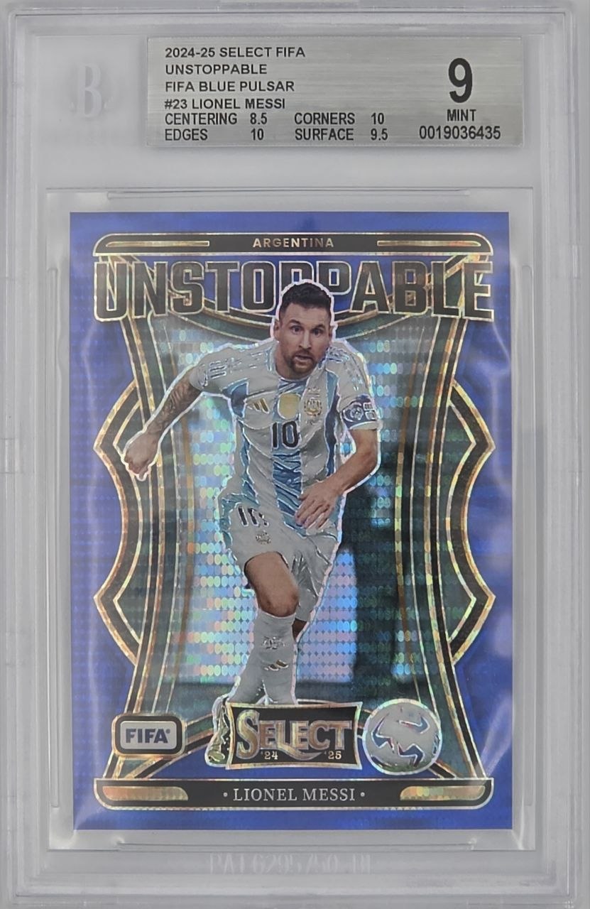 2024-25 Panini Select FIFA #23 Lionel Messi Unstoppable Blue Pulsar BGS 9 Mint