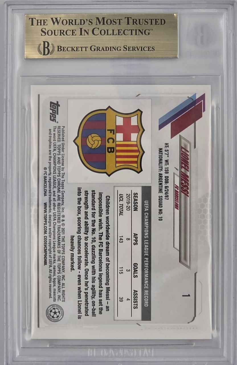 2020-21 Topps Chrome UEFA Champions League #1 Lionel Messi BGS 9.5 Gem Mint